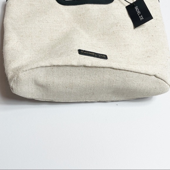Rachel Zoe Capri Canvas Bag Natural Black Vegan Leather Trim NWT - Picture 5 of 14